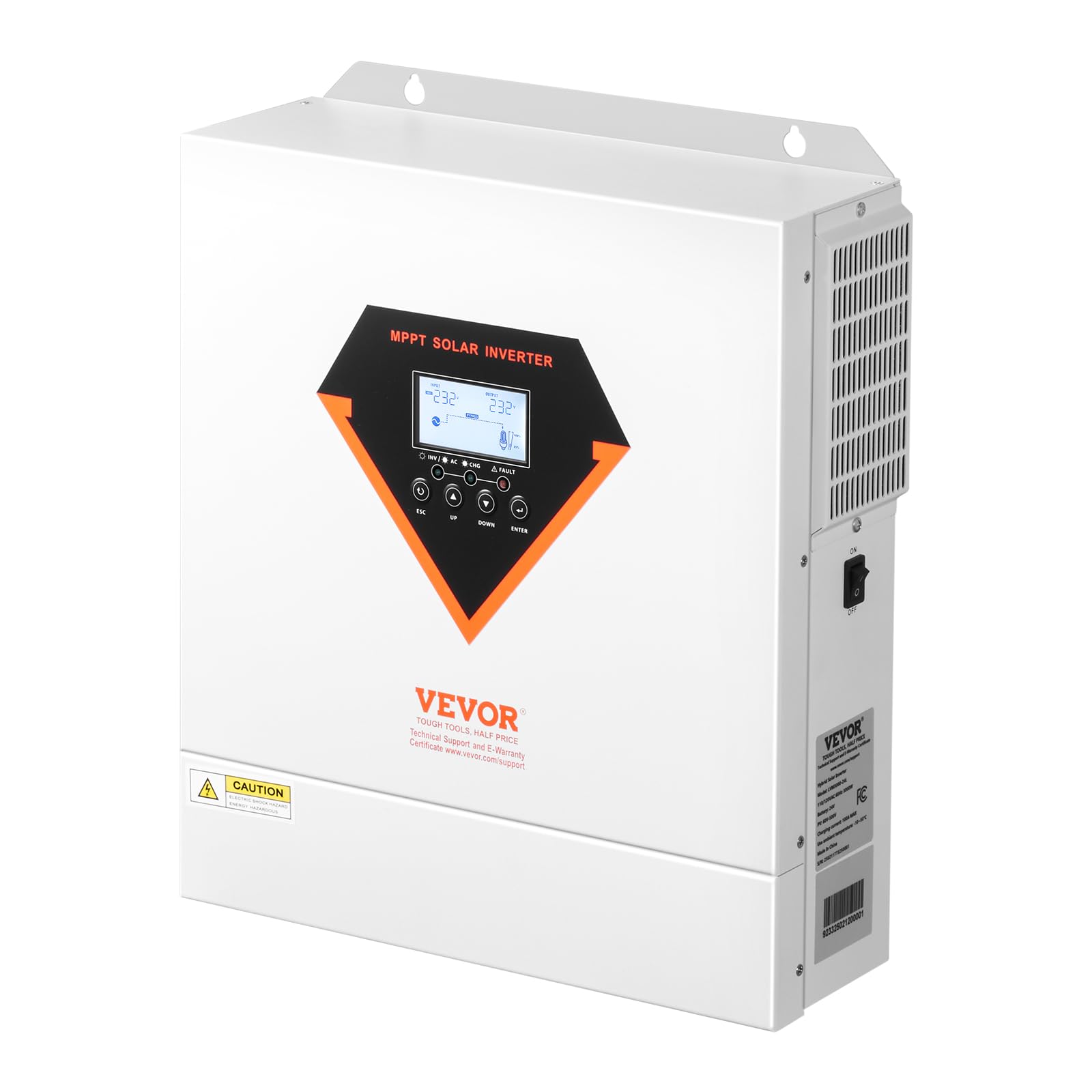 VEVOR Hybrid Solar Inverter, 3500W, All in One Pure Sine Wave Power Inverter Charger, 24V DC to 220/230V AC, with Built-in 100A MPPT Solar Controller, for Off-Grid System Lead Acid Lithium Battery