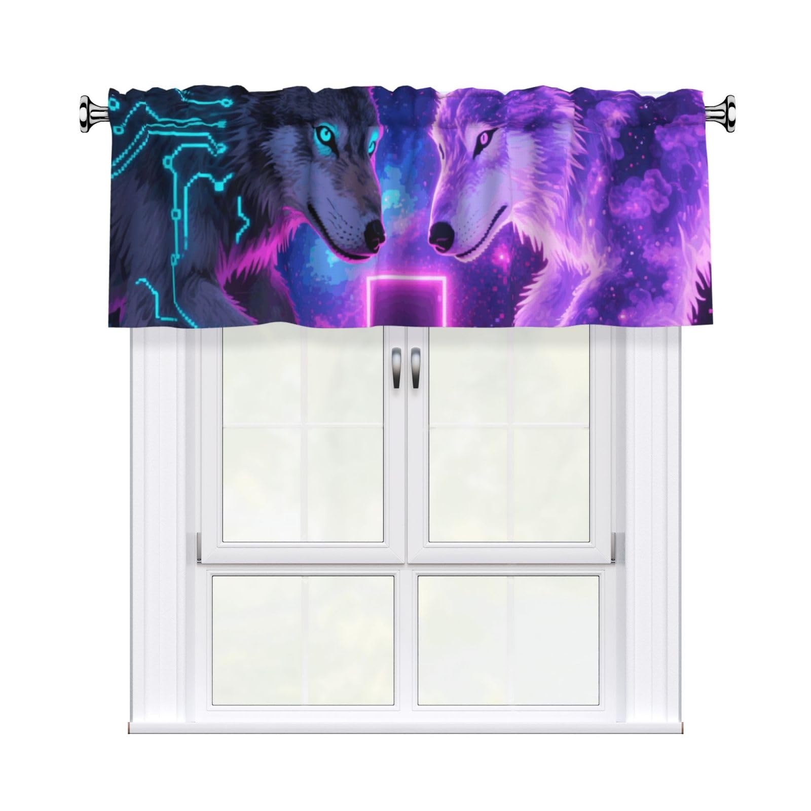 FekiLoot Lightning Wolves Curtain Valance for Windows, Kitchen Window Valances Rod Pocket Window Treatments Short Curtains Drapes for Bathroom Bedroom Cafe Decor 54x18inch 1 Panel