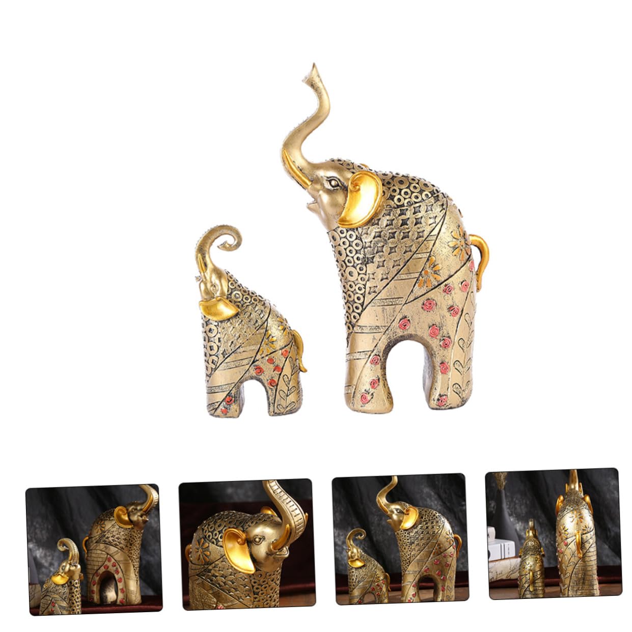 WOONEKY 2pezzi Statuetta di Elefante in Resina Decorazione da Casa Ornamento di Ricchezza Figura di Elefante