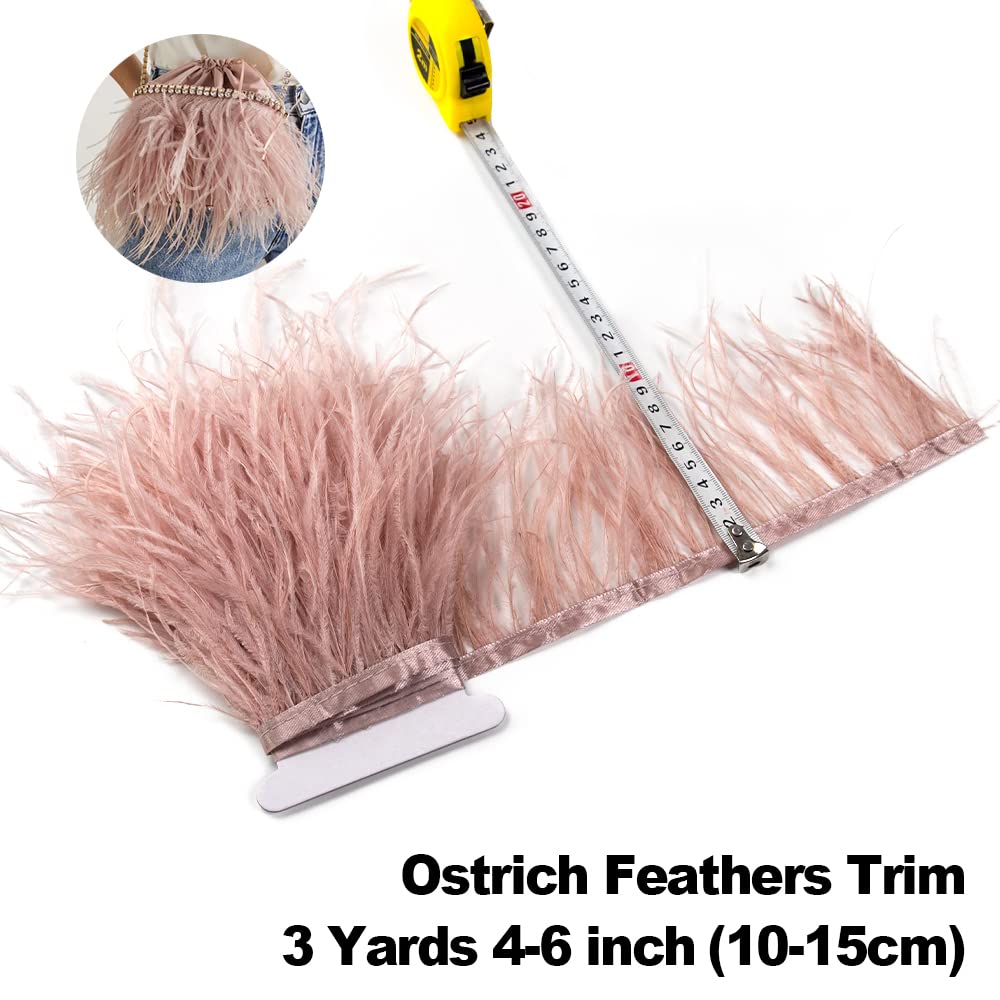 3 Yards 10-15cm Leather Pink Ostrich Feathers Trim Fringe for DIY Dress Sewing Crafts Costumes Decoration - Image 4