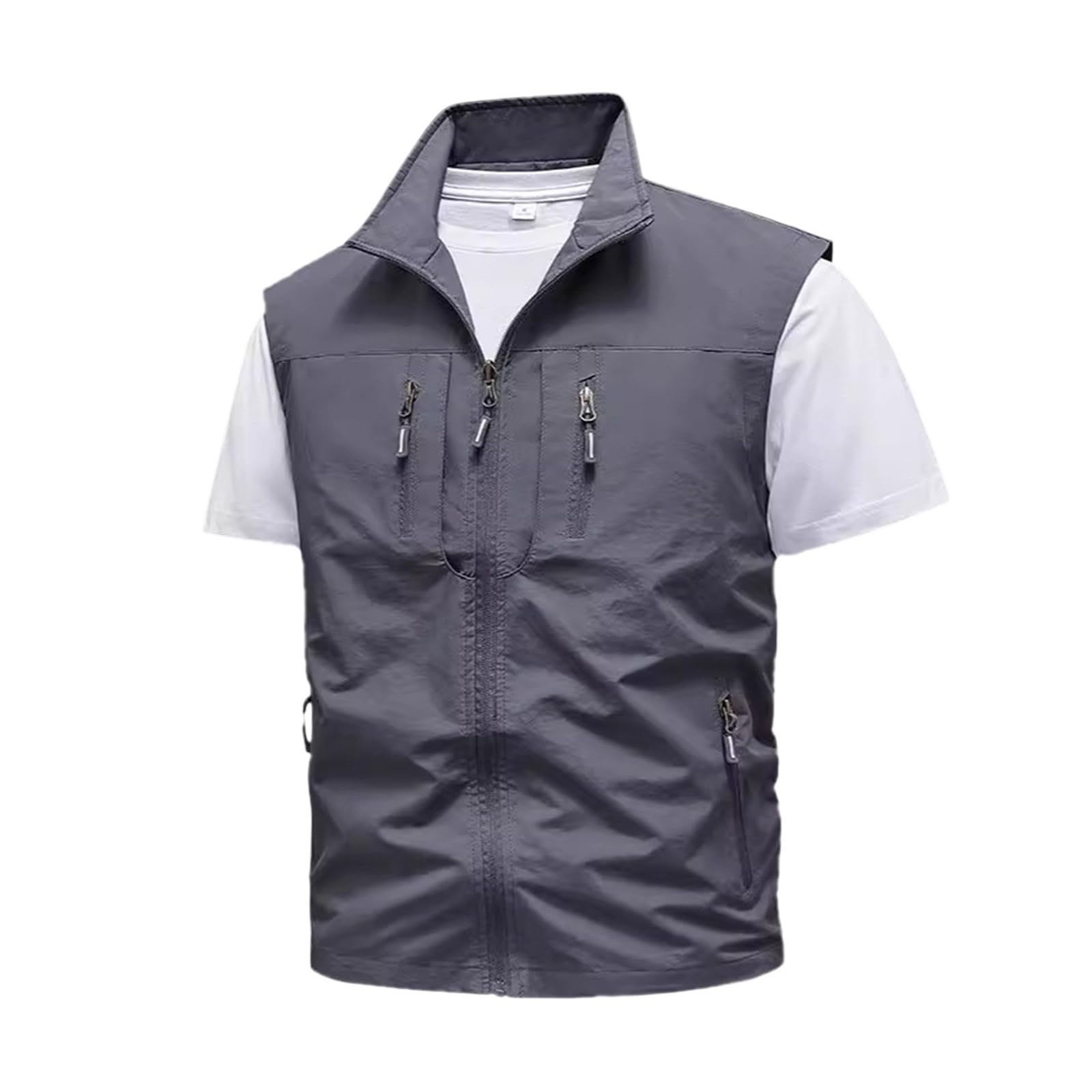 Chaleco ligero Softshell para hombre con cuello alto y cierre de cremallera, chaqueta sin mangas para exteriores, para primavera, chaleco transpirable para caminar, golf, viajes urbanos
