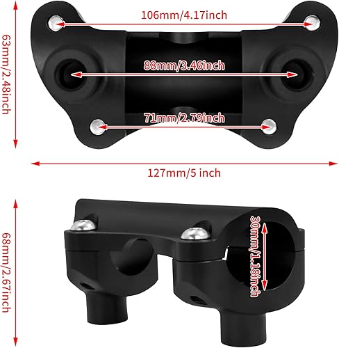Miniatura 5 de YHMTIVTU Elevadores de manillar de motocicleta de 2 pulgadas de alto, 1.25 pulgadas, kit de abrazadera superior para Harley Touring negro