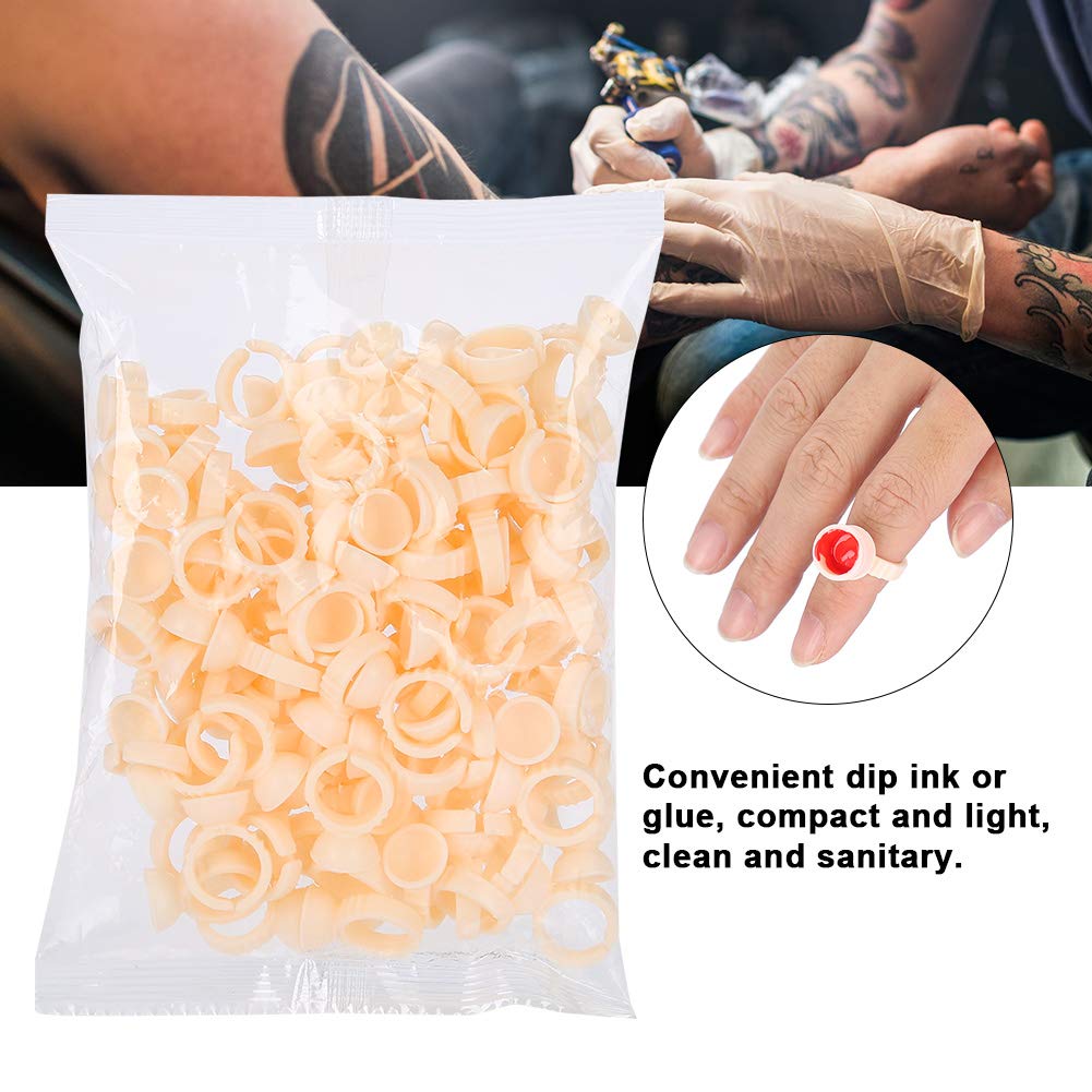 Pack of 100 Ink Rings InkCups Microblading Pigment Holder for Permanent Makeup, Eyelash Extensions (Without Partition)