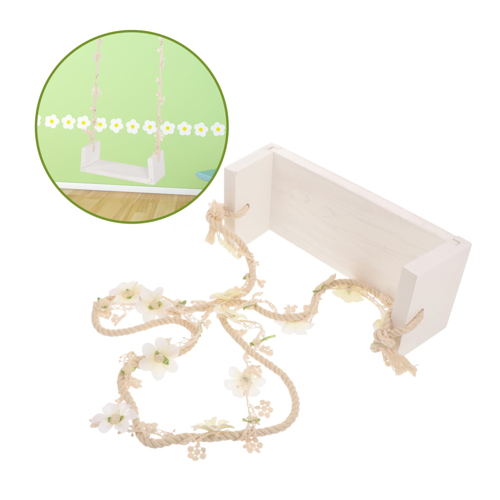 BESPORTBLE Altalena Fotografia Ragazzo Ragazza in Legno Decorazioni Floreali, Oggetti Di Scena Per Ragazzo Ragazza Per Servizio Fotografico e Arredamento Casa, Accessorio Duraturo Per Foto Neonatale