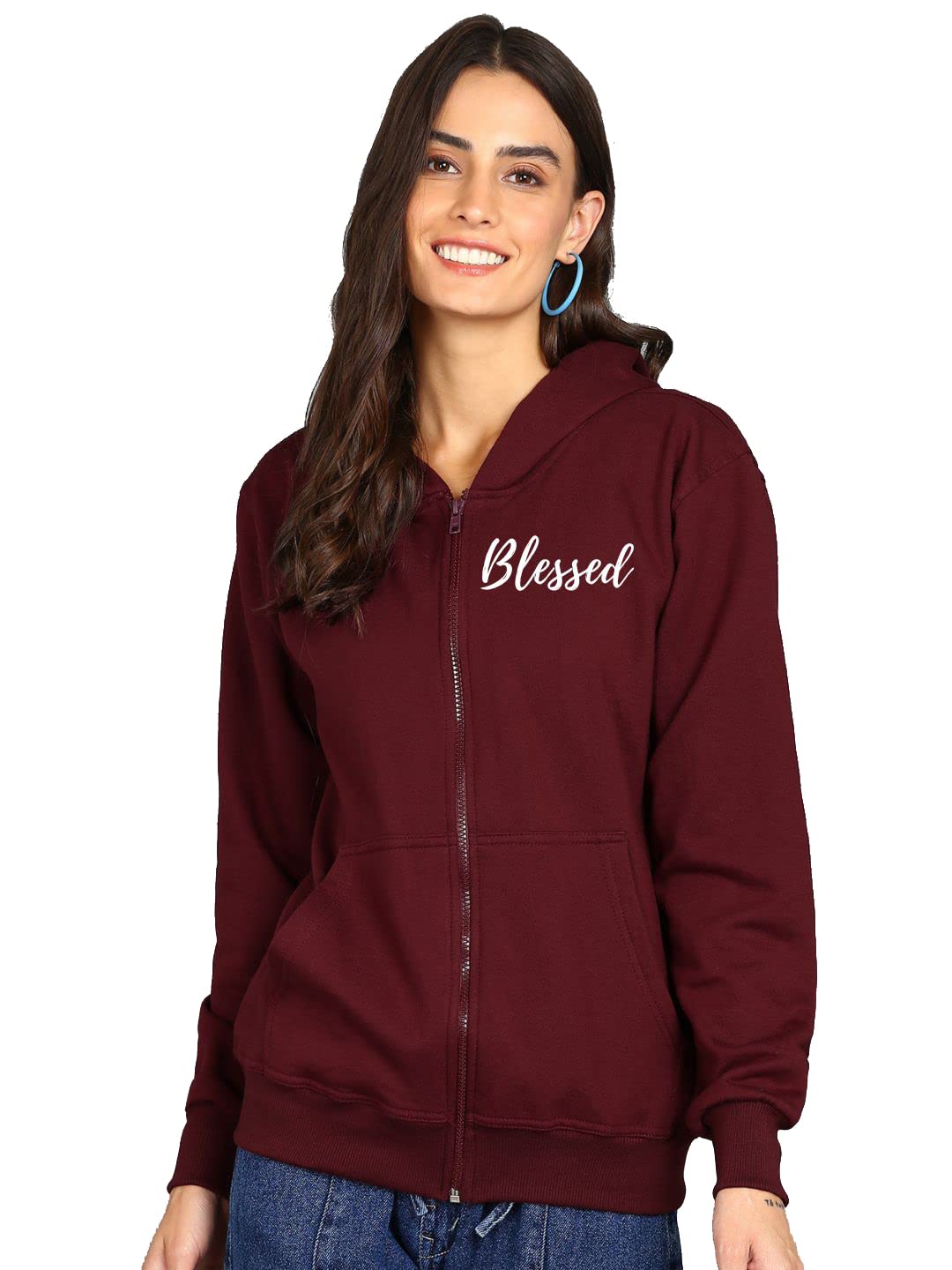 Blessed Printed Women�s Full Sleeve Cotton Zipper Hoodie with Pockets | Regular Fit Hooded Sweatshirt Pullover for Winter, Casual, Outdoor, Travel & Everyday Wear-image-22