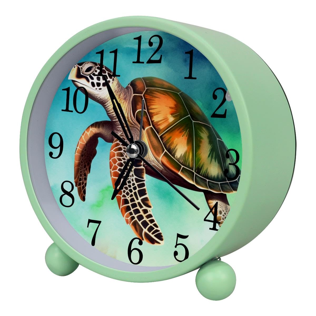 Luoweisi Alarm Clock Watercolor Turtle, Silent Non-Ticking with Night Light
