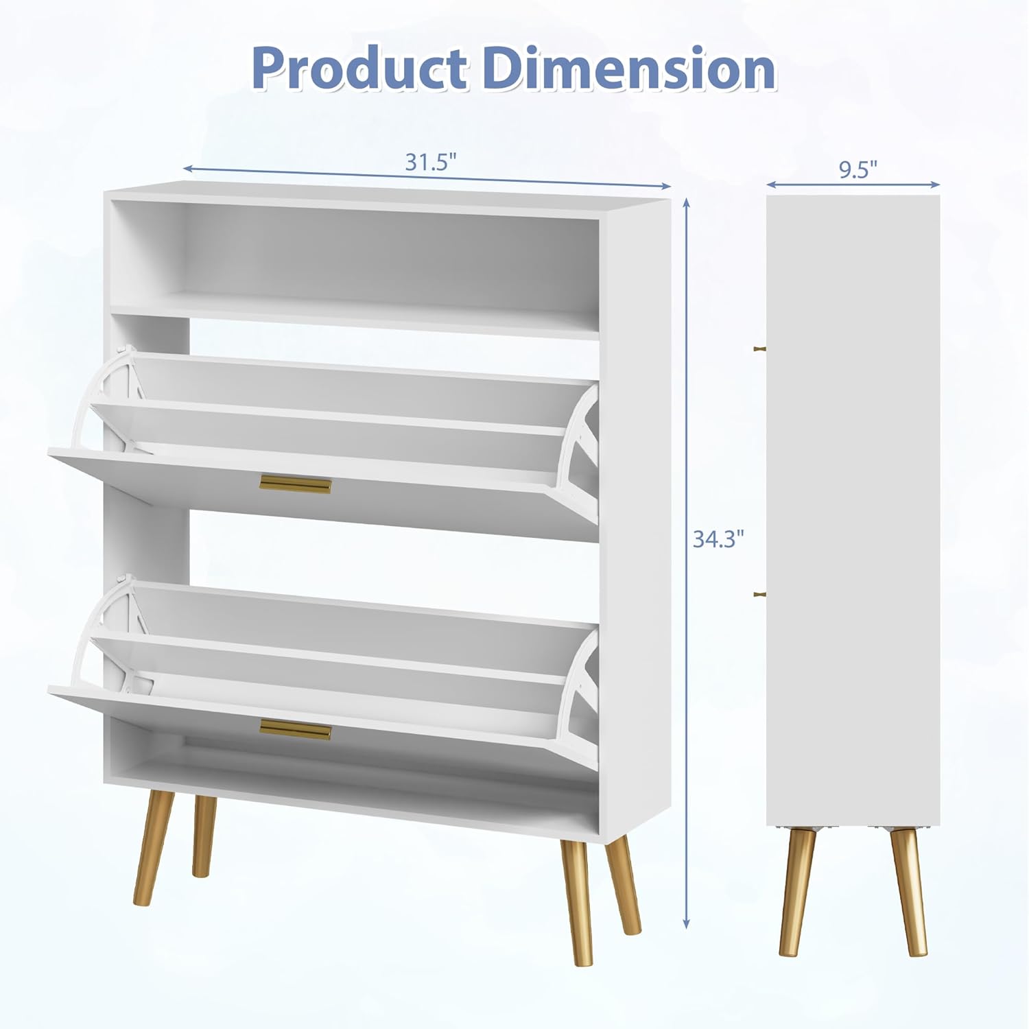 Fluted Shoe Cabinet Storage for Entryway, White Shoe Organizer with 2 Flip Drawers & Open Shelf, Freestanding Hidden Large Shoe Storage Cabinet (1pc-White, 2 Flip Drawers with Shelf)