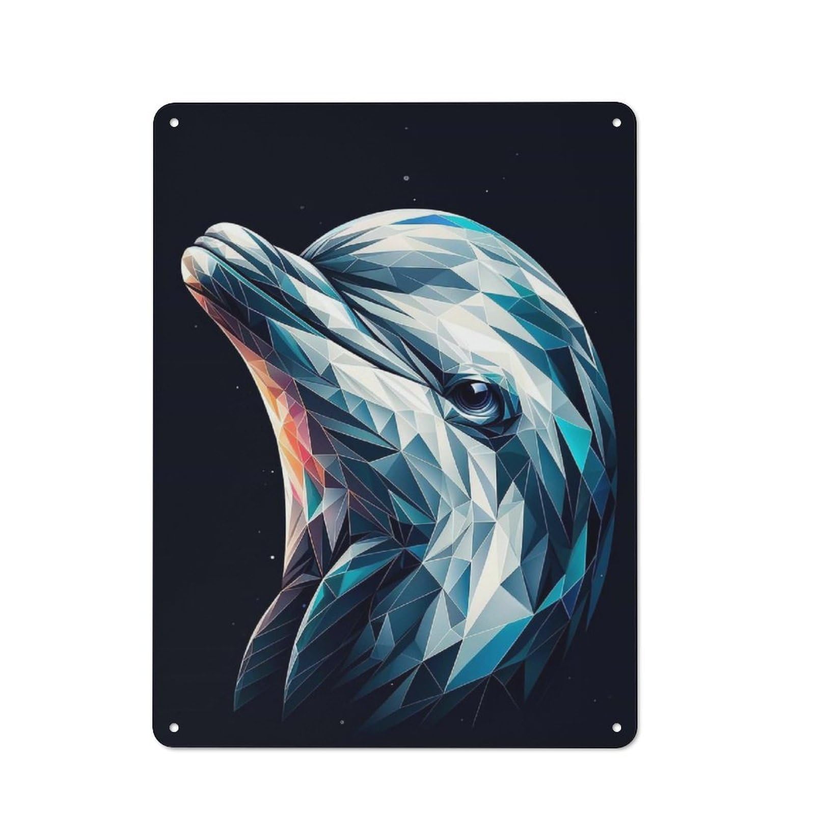 Junmoney Style-7 Geometric Dolphin Printed Metal Sign 40X30cm For Home Office Or Studio, A Housewarming Gift For Fans Of Vintage Interiors