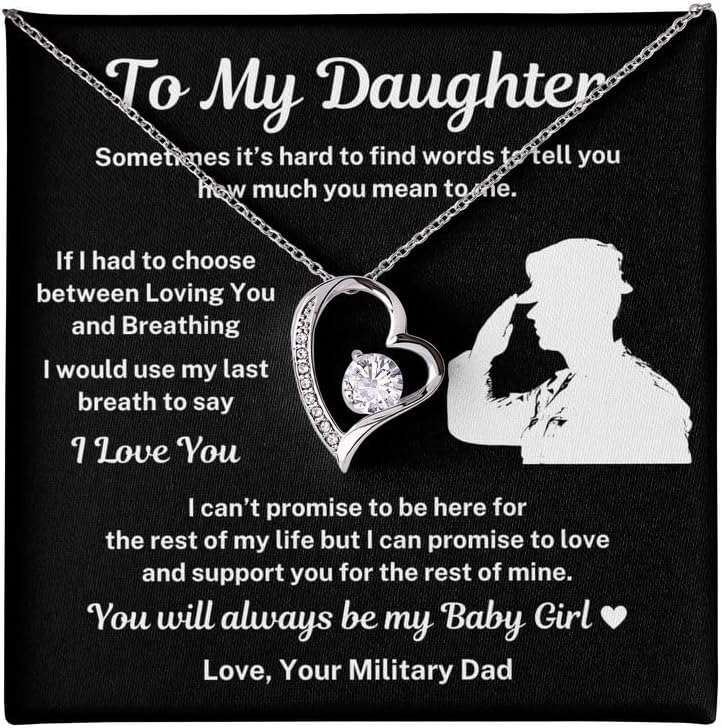 To My Daughter Necklace Message Card Box Forever Love Standard - Sometimes It’s Hard To Find Words - Meaningful Relationship From Military Dad