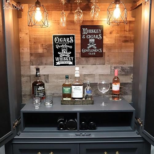 Miniatura 6 de Letrero de metal de barra de whisky y puros, letrero de metal con texto en inglés "Gentlemen's Club", de aspecto retro, decoración de pared
