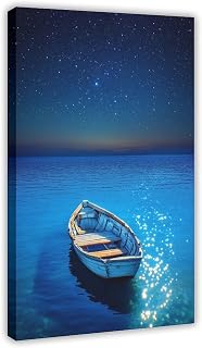 UZWGG 1pcs Framed Wall Art Modern HD Picture Printing Night Deep Sea Boat Canvas Wall Decor Painting Dreamy Children's Tenant Hall Bedroom Ready to Hang Wrapped Canvas 08x12inch(20x30cm)