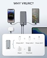 Vista 5 de VRURC Portable Charger Built-in Cables and AC Wall Plug, USB C Power Bank 10000mAh, Travel Battery Portable Phone Charger Compact Lightweight