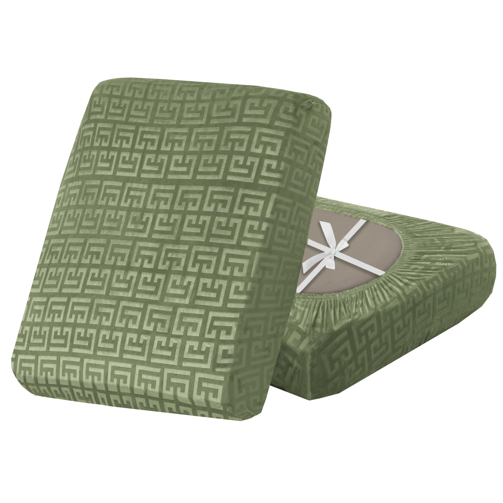SYLC Stretch Sofa Cushion Covers Velvet Knurling, Non Slip Seat Covers for Sofas with Ties, Fitted Caravan Cushion Covers for Sofa/Settee/Couch/Motorhome (Avocado,1pc Large 4-seat) — image 1