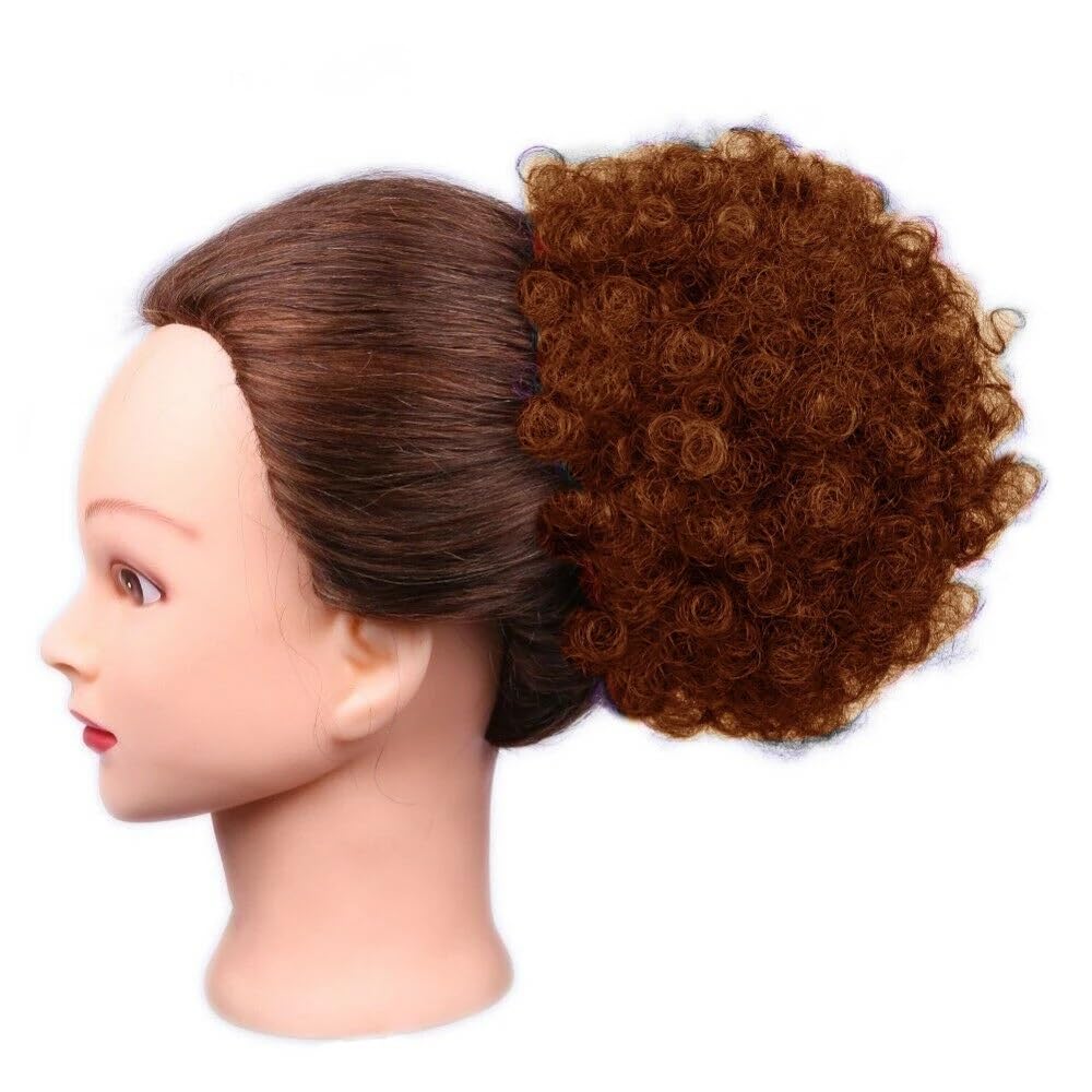QRSTUVXZY Black Women Drawstring Ponytail Short Afro Puff Synthetic Hair Bun Chignon Hairpiece For Kinky Curly Updo Clip Hair Extensions(Dark Orange)