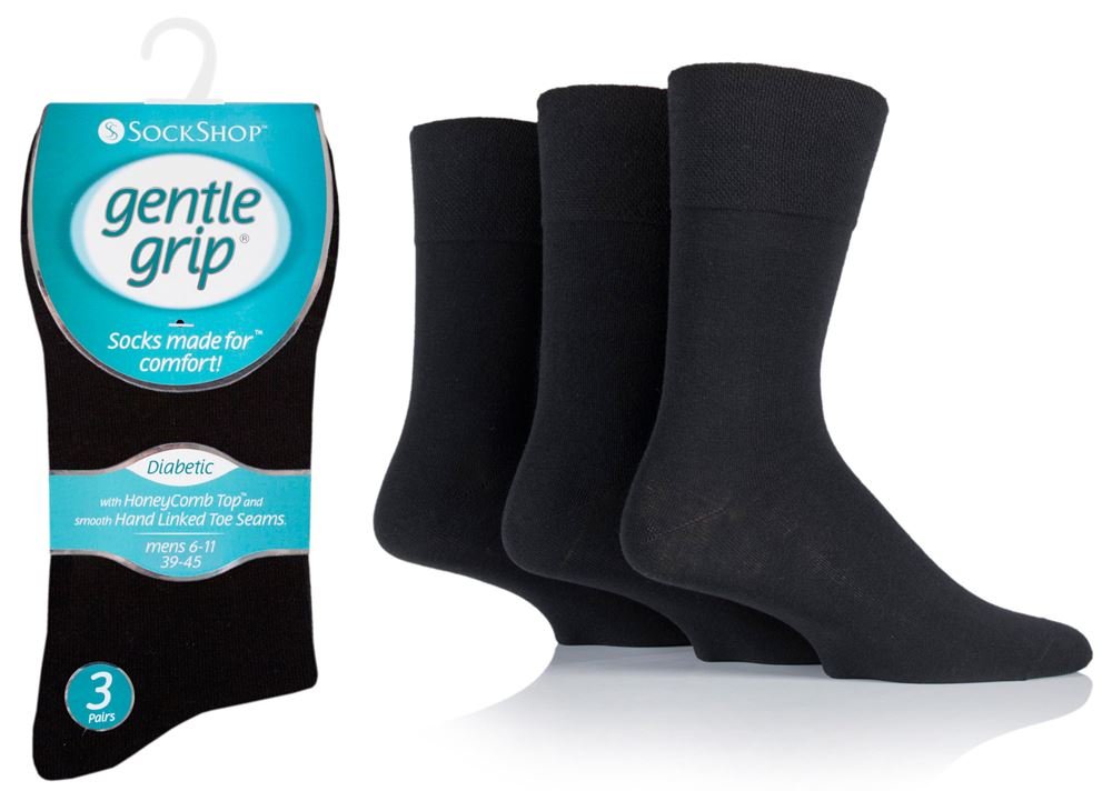 Sockshop Men's Black (3 Pairs) Diabetic Socks Somrd Black X 3