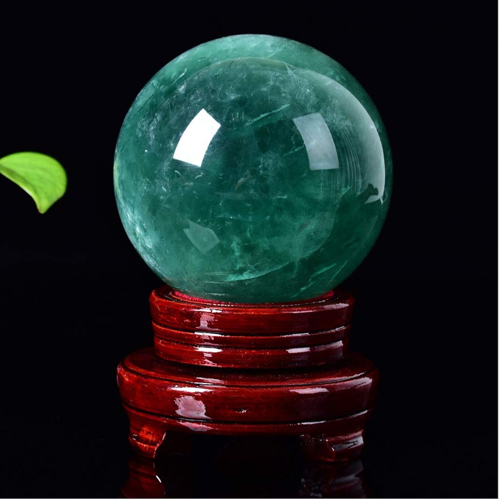 Feng Shui Ornaments Crystal Green Divination Sphere Ball with Wood Stand, 3.1 Inch Diameter Witchcraft (9cm)