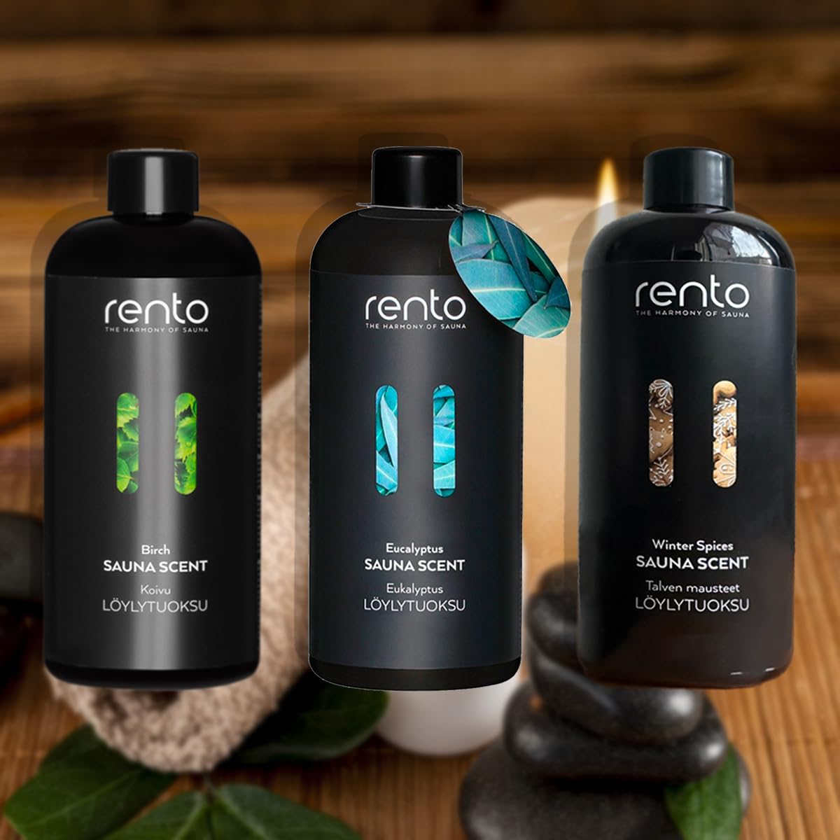 Rento Aromes pour Sauna Eucalyptus, Bouleau et Winter Spices 3x400ml