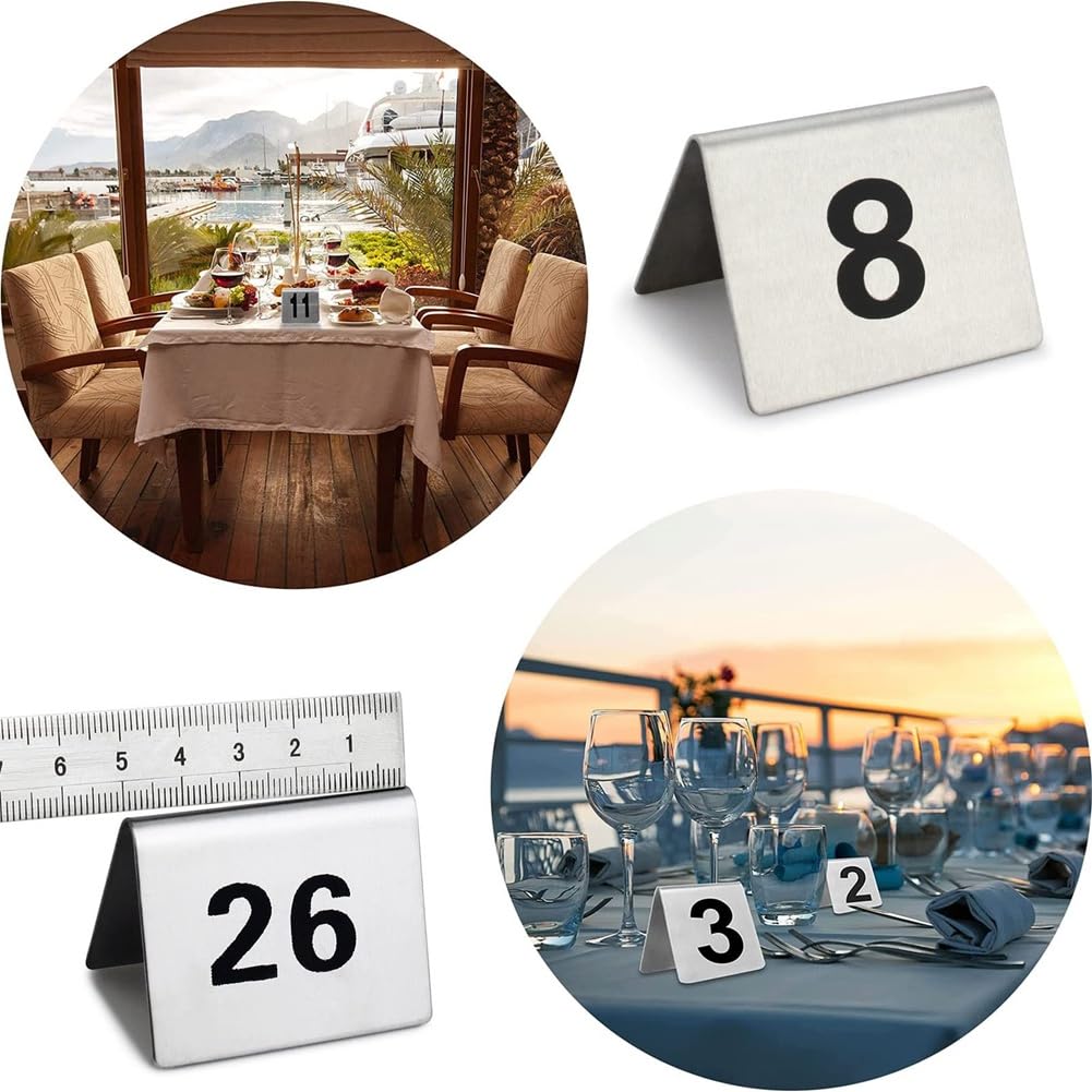 Números de mesa de acero inoxidable 1 – 50, mapa de asientos de boda, tarjetas de mesa, cartel de mesa de doble cara, tarjetas de números de mesa para bodas, banquetes, cafeterías