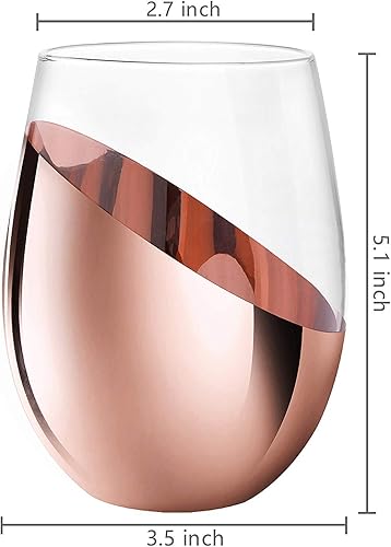 Miniatura 5 de MyGift Juego de 6 copas de vino sin tallo, diseño en ángulo inferior metálico de cobre, utensilios de bar modernos para vino tinto y blanco, vasos