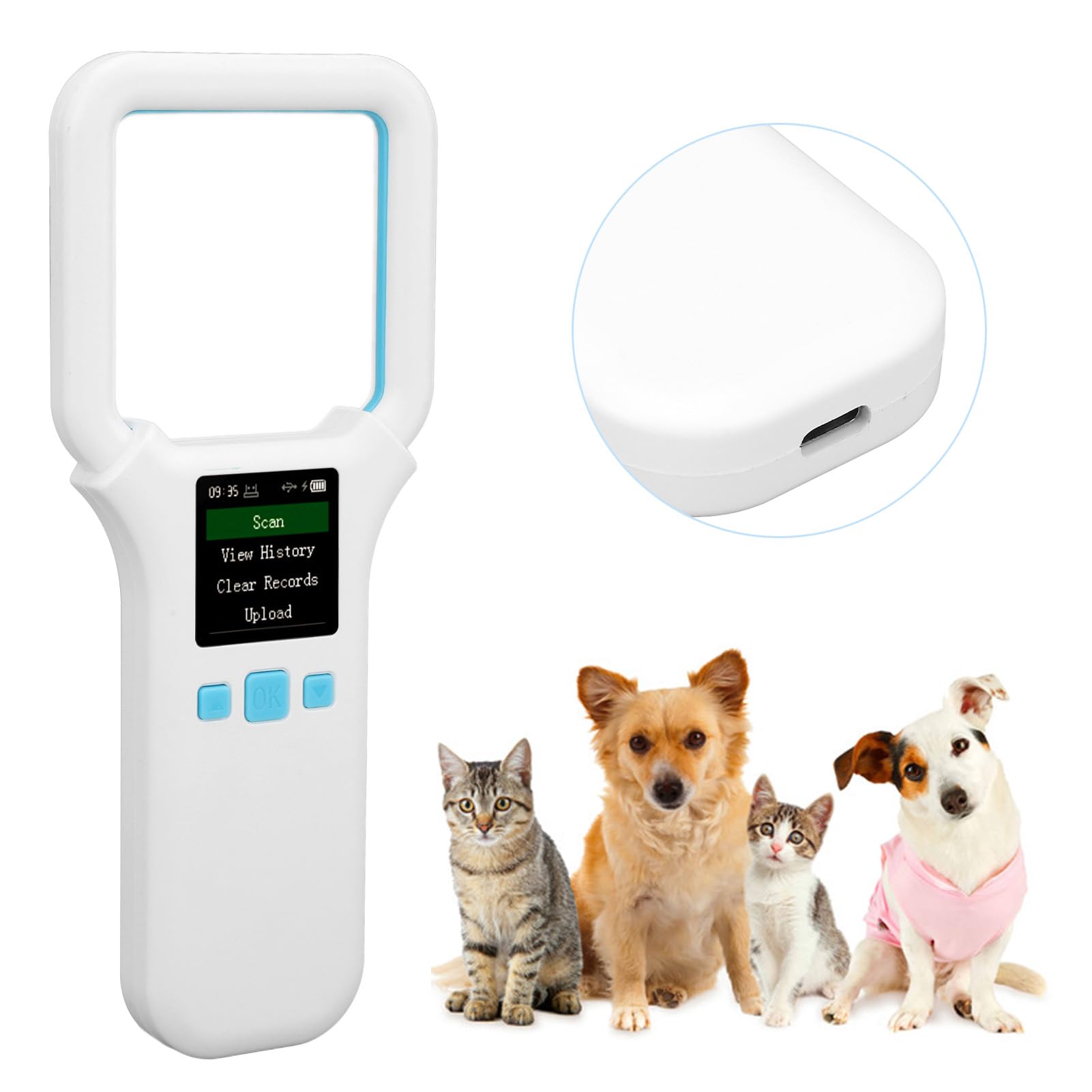 Scanner de puces pour Animaux de Compagnie, 134,2 kHz 125 kHz à Double fréquence Plastique Portable Rechargeable de Recharge de lecteurs d'animaux Distance de Balayage et