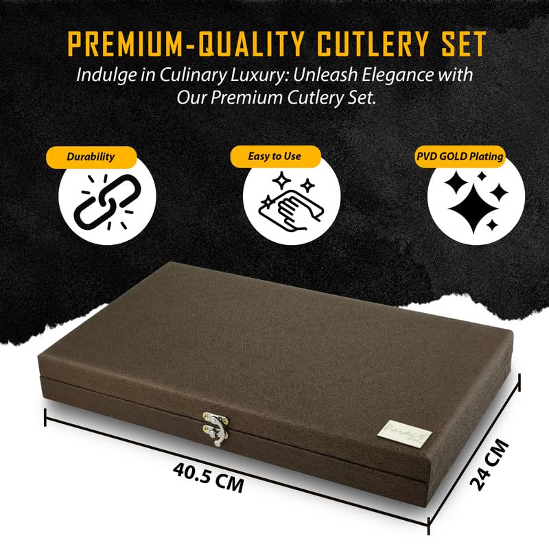 Parage 24 Pieces Premium Stainless Steel Golden Cutlery Set, Home & Kitchen with Gift Box, PVD Gold (6 Pieces Each Table Spoons, Table Forks, Dinner Spoons & Tea Spoons) with Leatherite Box offers donot miss 7 Parage 24 Pieces Premium Stainless Steel Golden Cutlery Set, Home & Kitchen with Gift Box, PVD Gold (6 Pieces Each Table Spoons, Table Forks, Dinner Spoons & Tea Spoons) with Leatherite Box offers donot miss