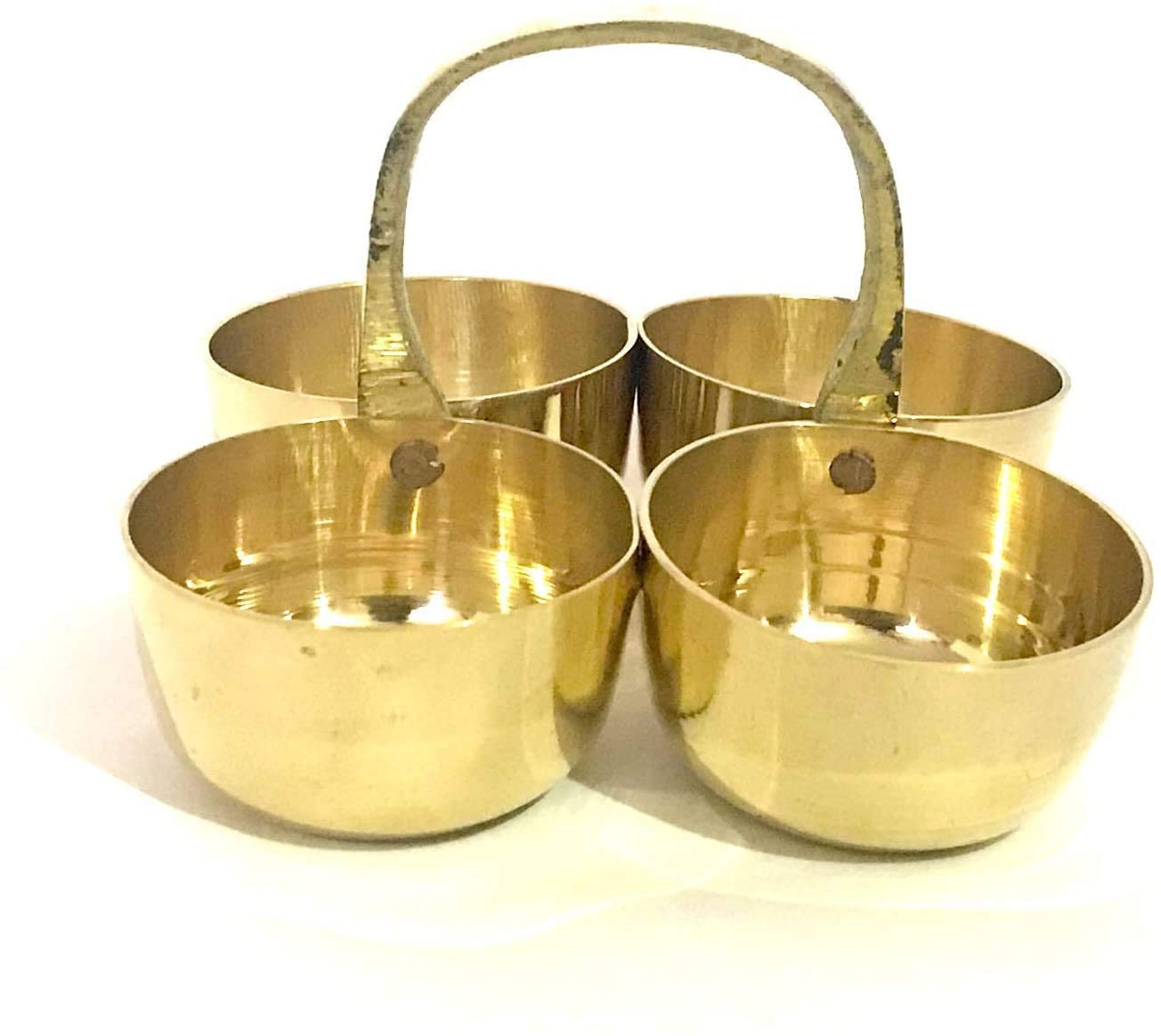 Anshraj Traditional Small Brass Chopala Bowl for Hindu Religious Ceremonies/Pooja, Roti Chawal, Elaichi, Mishri, 4 Bowl Stand/Brass Chowmukh Haldi Kumkum Holder
