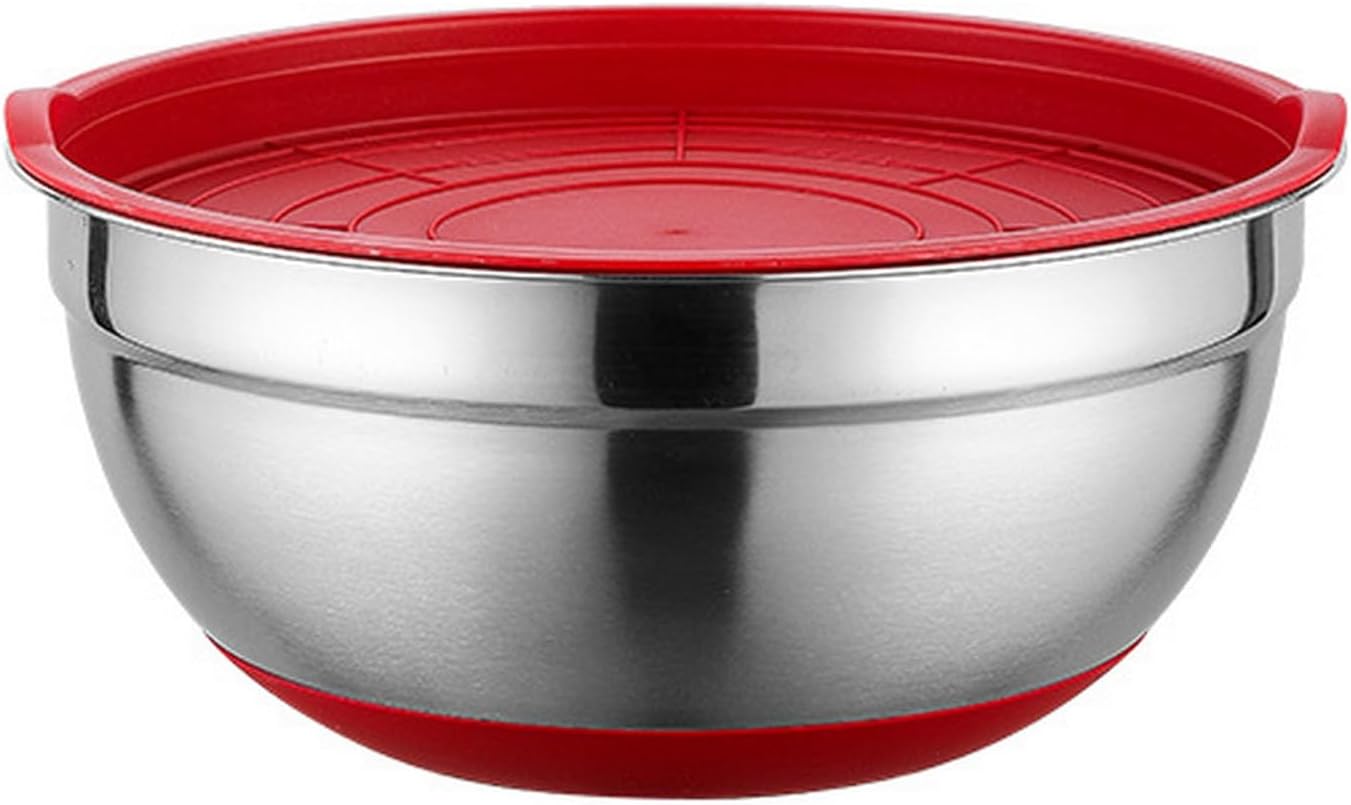 Household Salad Bowl Kitchen Accessories Set with Lid Large Capacity Non-Slip Bottom Polished Surface Easy to Clean Food Storage I