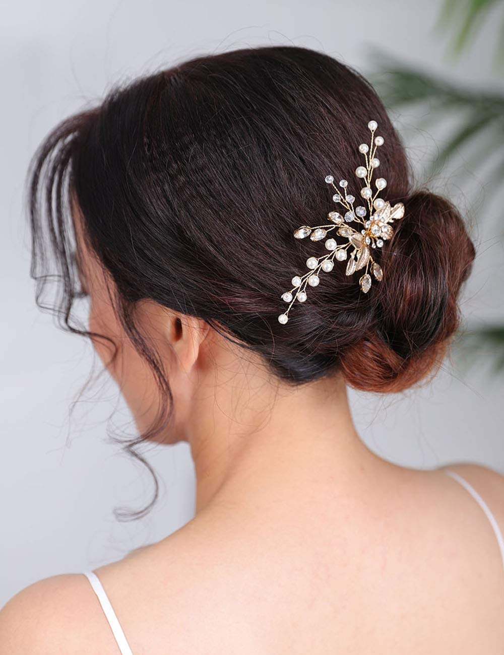 Denifery1 Pcs Gold Bride Wedding Crystal Pearl Hair Pin Rhinestone Bridal Hair Pin Rhinestone Wedding Hair Piece for Bride and Bridesmaid