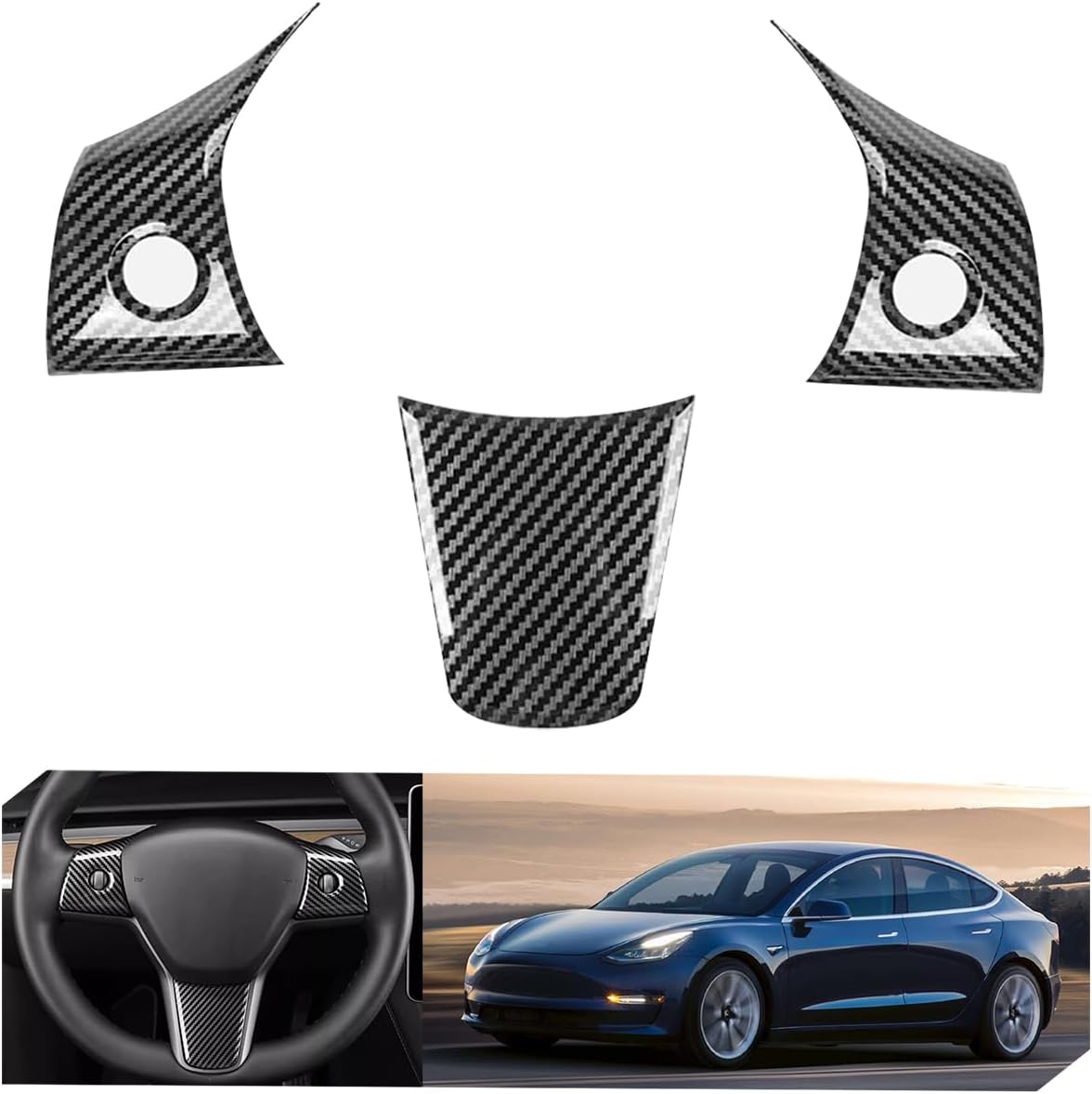 for Tesla Model 3 Highland and Model Y Juniper Steering Wheel Cover Trim Interior Decoration Protection Accessories (M3/My-White 3pcs)