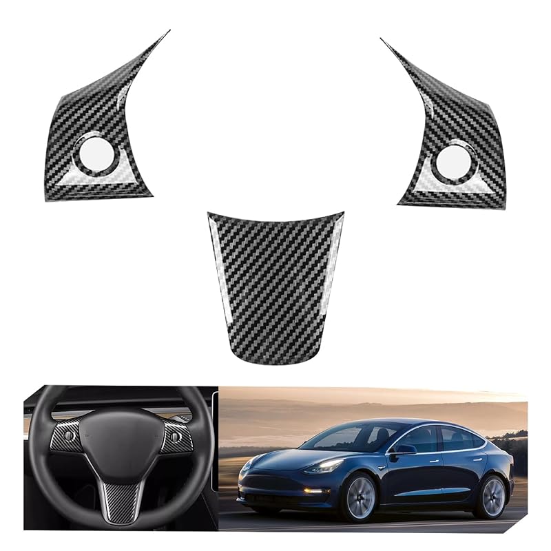 Aplique de acabamento para volante Tesla Model 3 e Model Y com padrão de fibra de carbono brilhante SXunacou