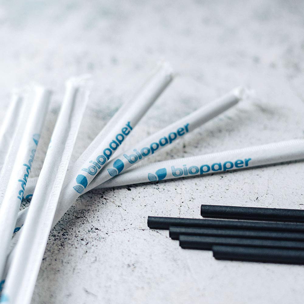 BIOZOYG Papier Trinkhalme 22cm I schwarzer Strohhalm 5mm Ø I Trinkhalm biologisch abbaubar I Party Trinkhalme für Cocktails einzeln verpackt I Papier Strohhalme flexibel 1500 Stück