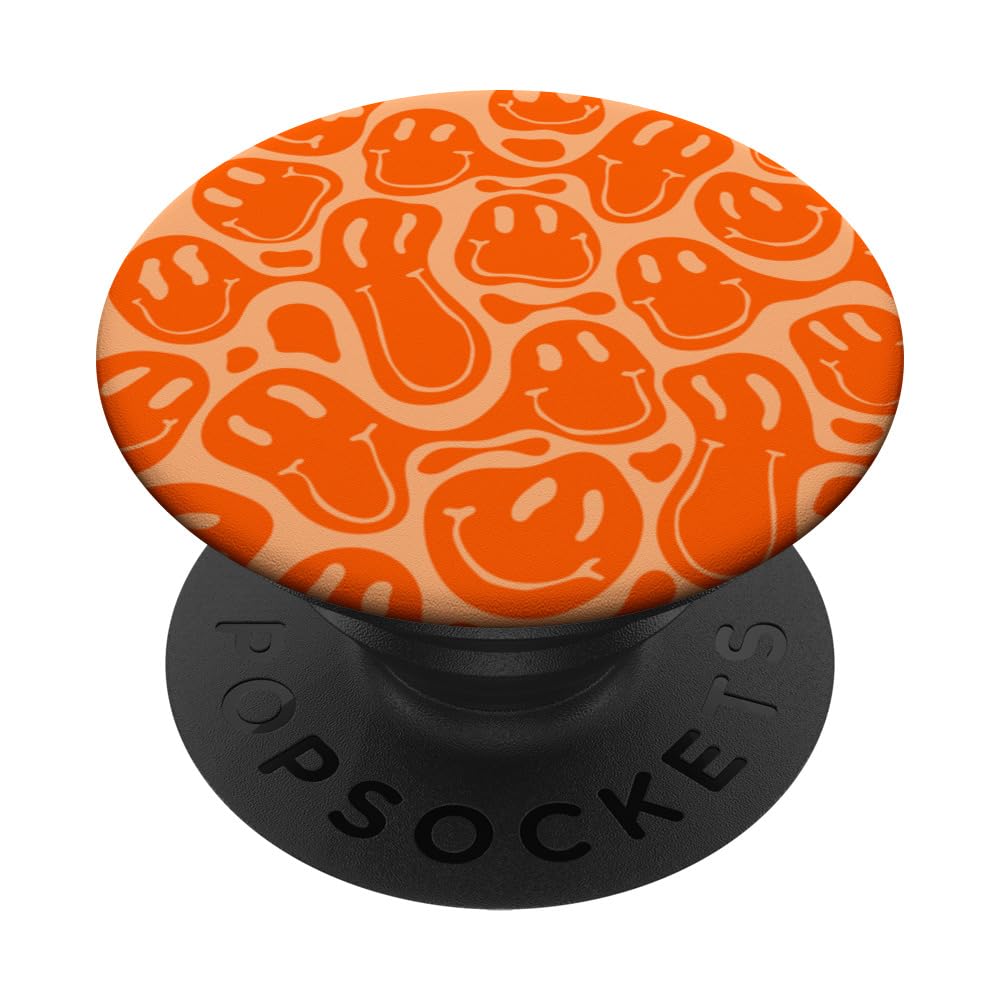 Aesthetic Orange Trippy Liquid Dripping Smile face PopSockets Adhesive PopGrip
