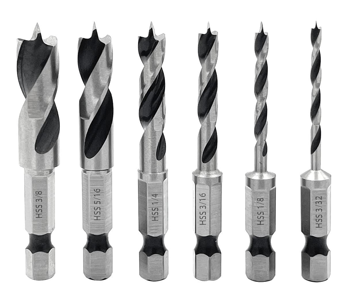 6Pcs Stubby Brad Point Drill Bit Set