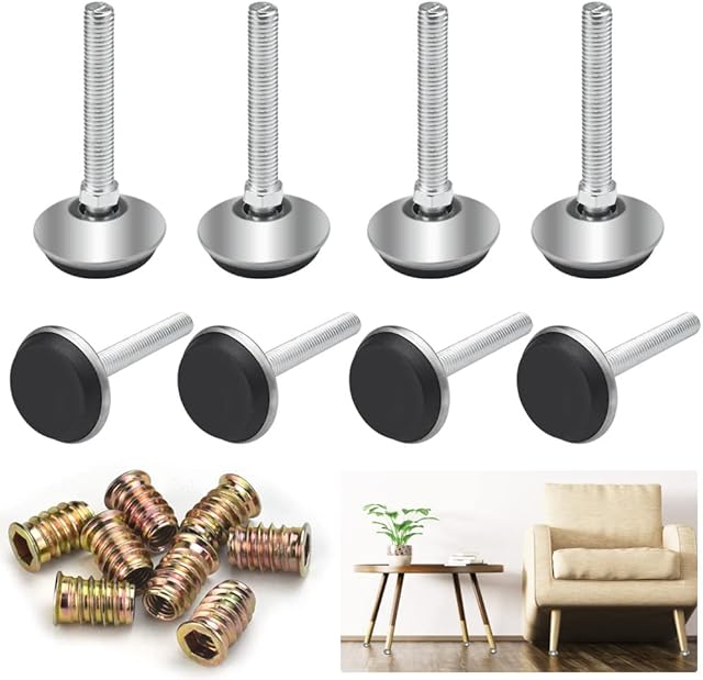 TANCUDER 8 PCS Swivel Furniture Adjustable Feets, M8 Thread Metal Leveling Feet Leg Adjusters Leveler Screw in Furniture Chair Table Leg Leveling Glides Pads Floor Protector for Sofa Table Chair Leg