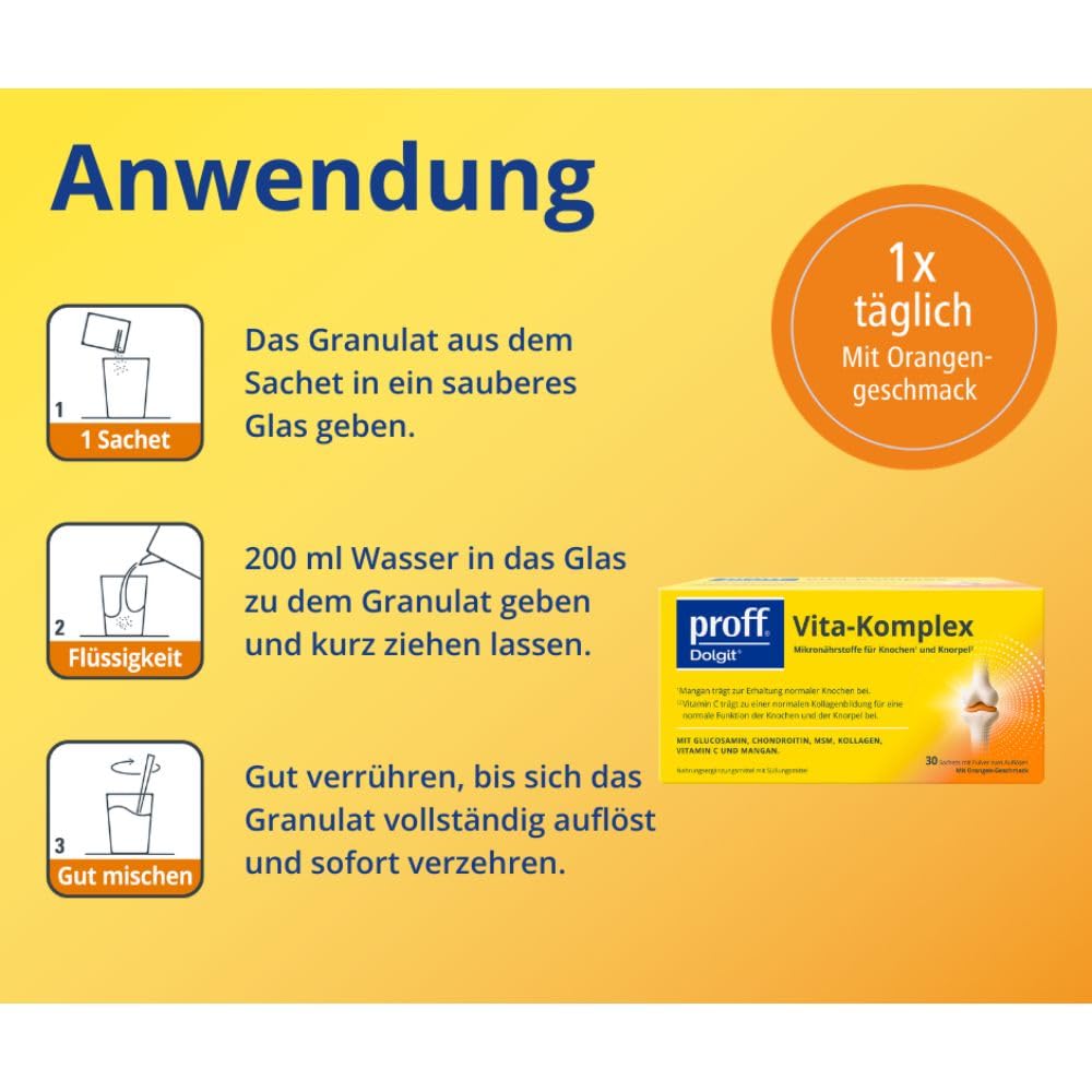 Proff Dolgit Vita-Komplex Pulver für Knochen und Knorpel mit Orangen-Geschmack, 30 St. Beutel