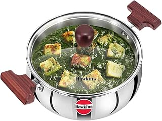 Hawkins 2 Litre Cook n Serve Handi, Triply Stainless Steel Handi with Glass Lid, Induction Sauce Pan, Saucepan, Silver (SSH20G)