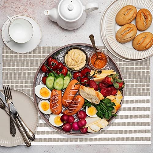 Image of YELONA Dining Table Placemats Set of 4 - Heat-Resistant, Non-Slip, Washable & Stain Resistant Woven PVC Vinyl Table Mats for Kitchen & Dining - 45 x 30 cm, Brown & White
