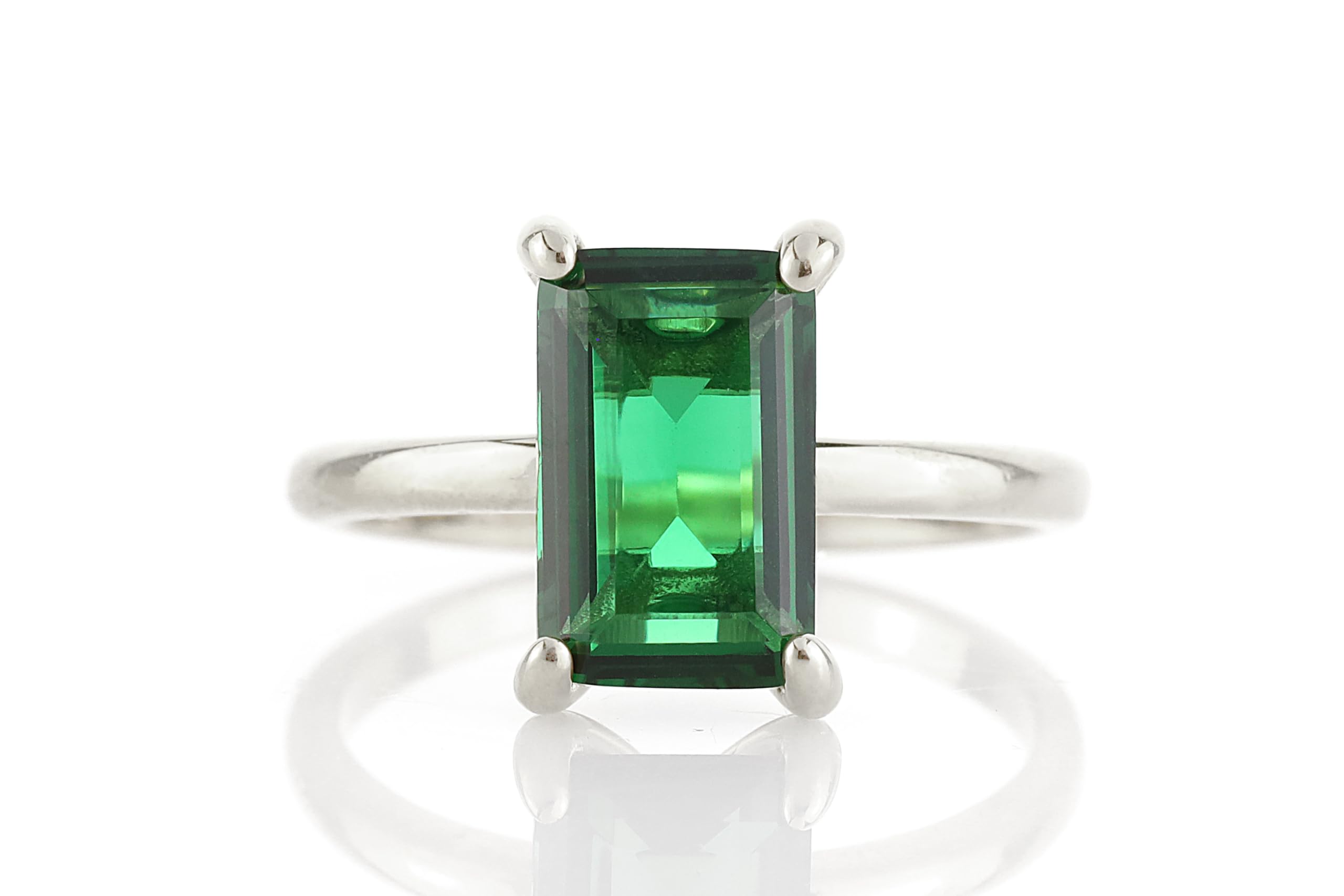 Anello Smeraldo Rettangolare - Anello di Fidanzamento Solitario Anniversario Pietra di Nascita - Anelli in Argento Artigianale per Donne - Scegliete la Vostra Misura e il Materiale - con Scatola