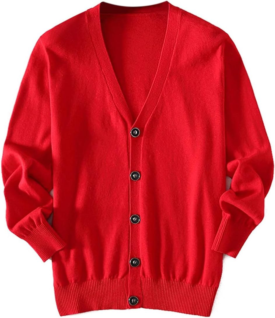 ZHILI Men's Cardigan Pure Color Sweater 100% Cotton