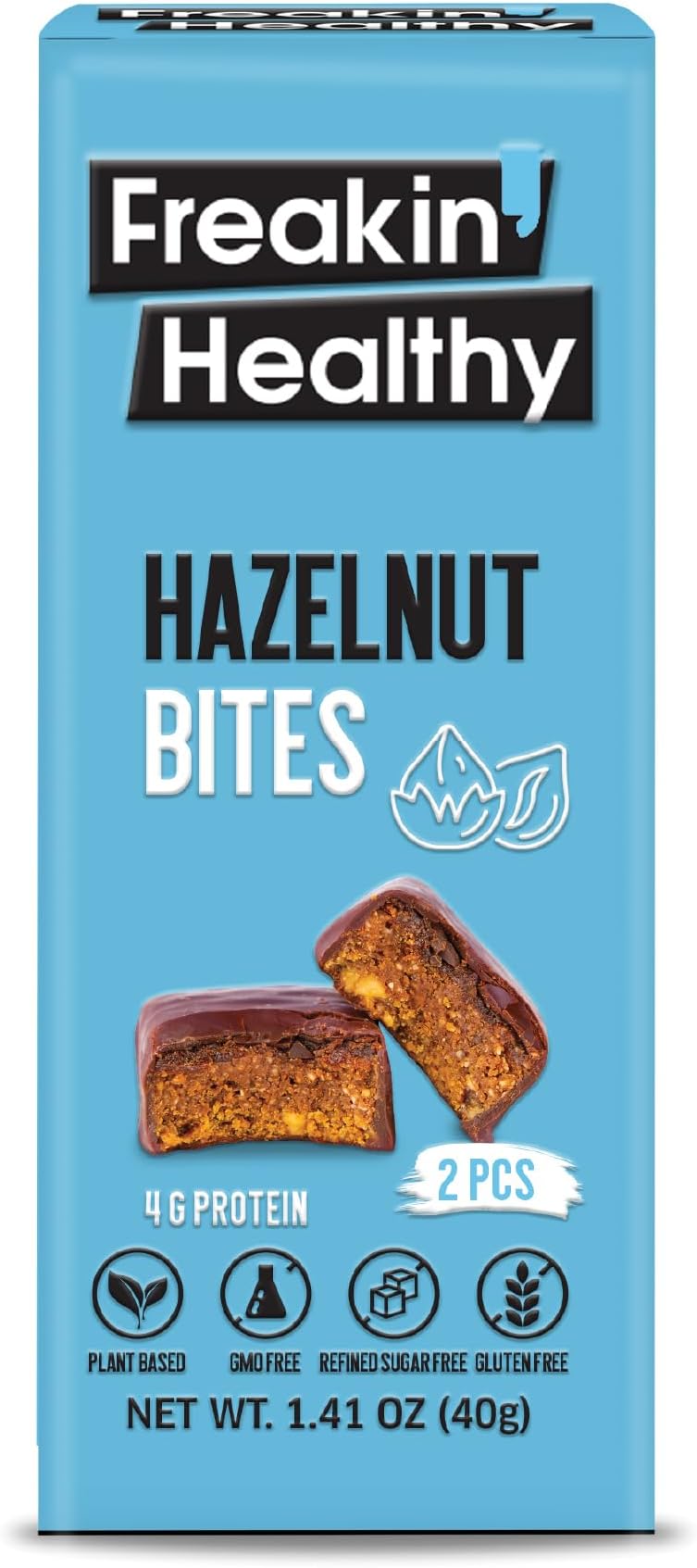 Hazelnut Bites 40g – 2 Individually Wrapped Bites, Plant-Based Nut Butter Snack with Raw Chocolate, No Refined Sugar