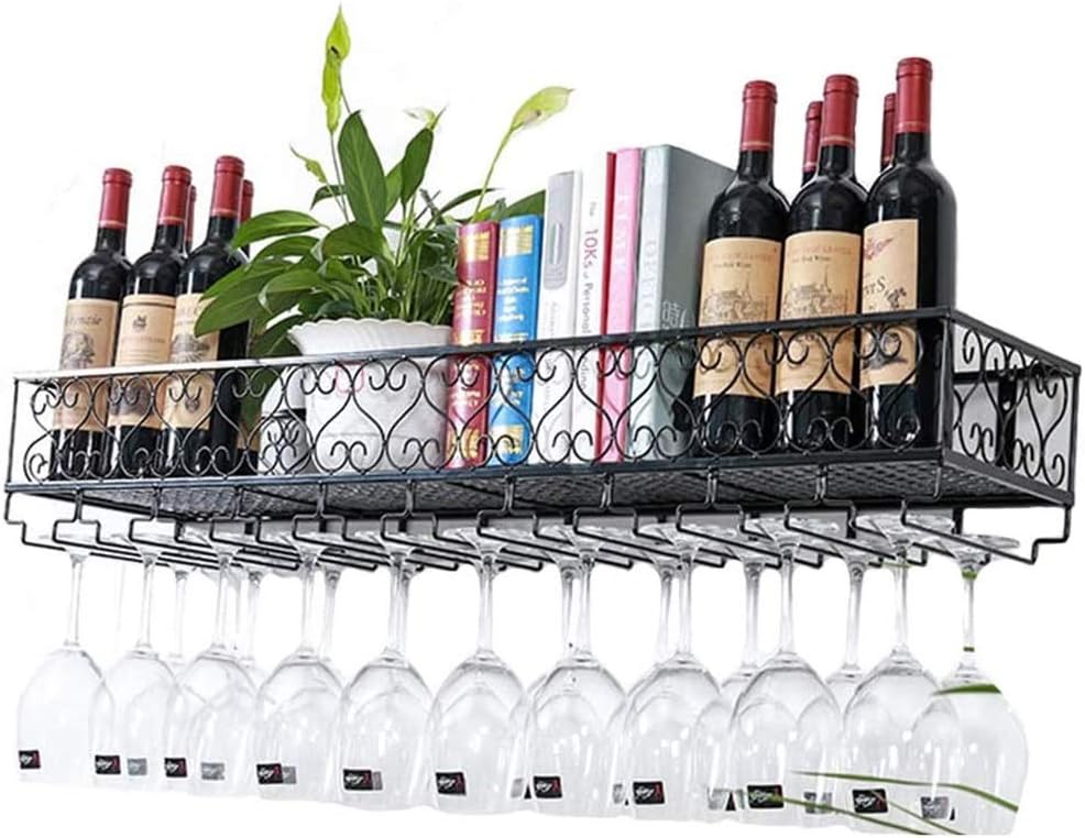 Vintage Wall Mounted Wine Rack and Glass Holder Bronze 24"x10" Stylish Storage Organizer for Wine Bottles and Stemware
