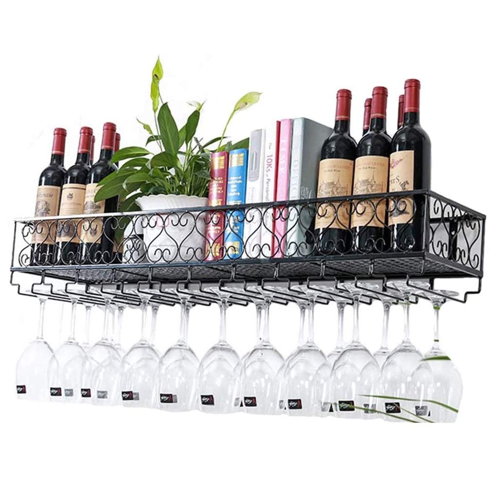 Étagère à vin murale vintage pour bouteilles de vin et suspendre verres à pied