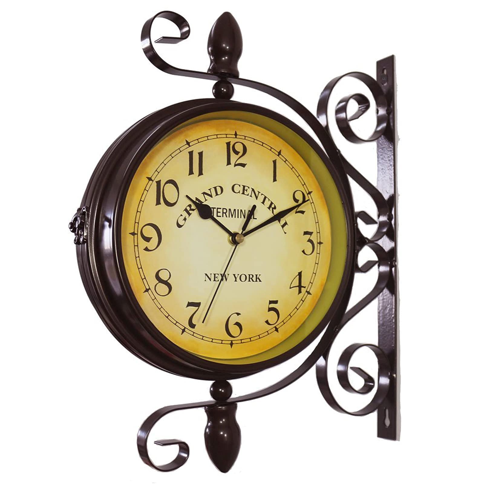Horloge De Jardin Extérieure, Horloge Murale Double Face avec Support Extérieur, 20 Cm, Style Classique Européen, en Fer Forgé, Silencieuse Et Rotative, pour Décoration Intéri