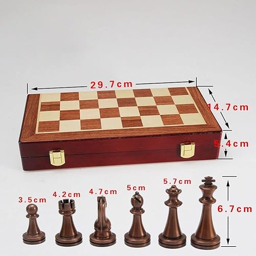 Miniatura 7 de Juego de ajedrez de metal, piezas de ajedrez de latón brillante y bronce, tablero de ajedrez plegable de madera maciza, juego de ajedrez profesional
