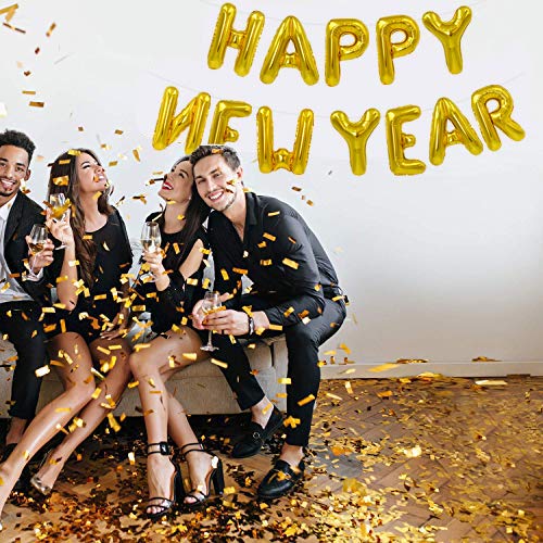 Image of TONIFUL Gold Happy New Year Balloons 16 Inches Mylar Foil Letter Sign Banner balloon For 2025 New Years Eve Party Anniversary Decor Home Party Decorations