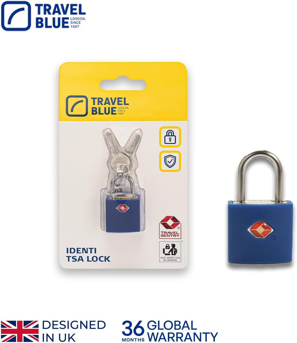 TRAVEL BLUE TSA Approved Key Lock for School Gym Locker Luggage Suitcase Baggage Locks Outdoor Waterproof Easy To Use 2 keys Per Lock Ideal For Smaller Luggage - 027 BL