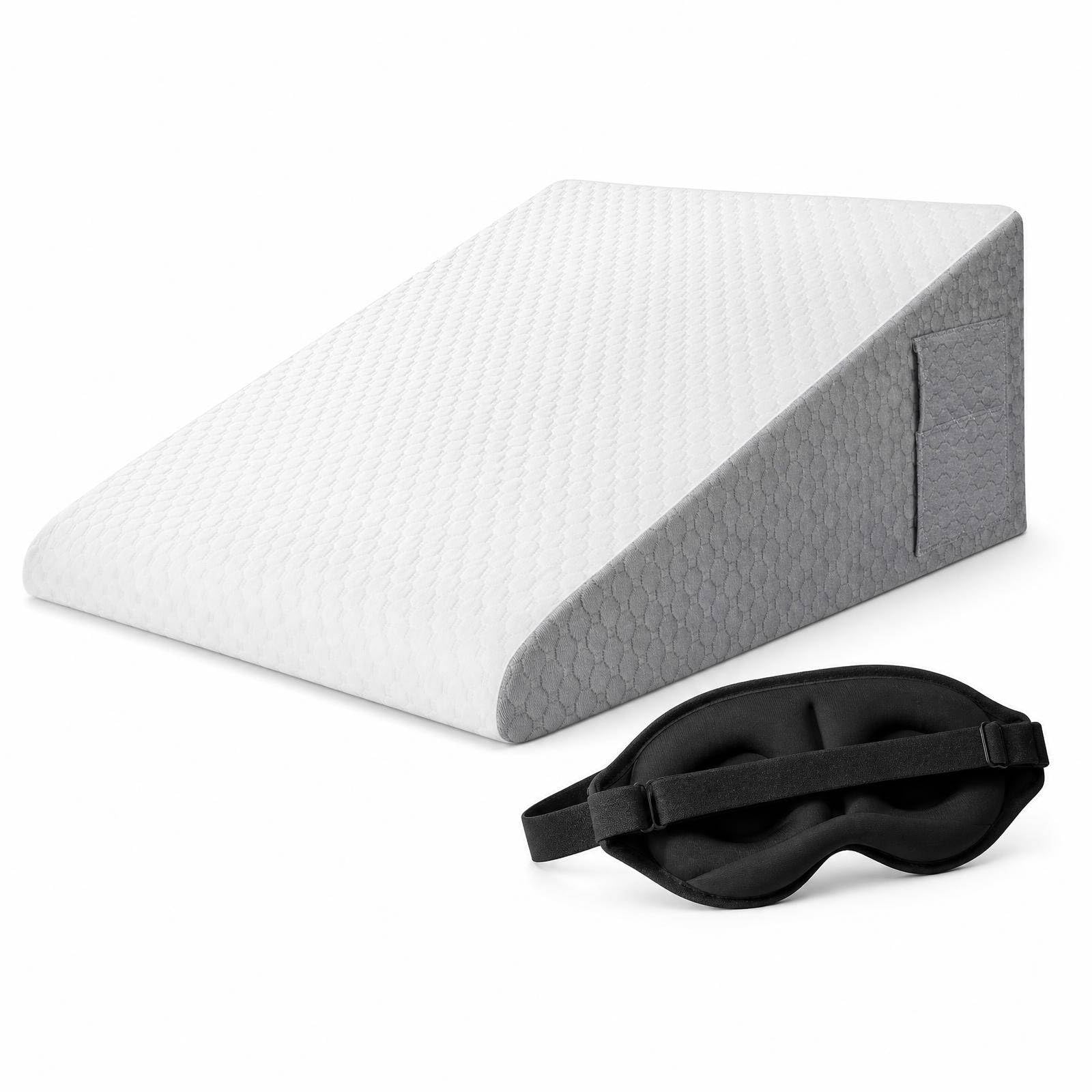 Cuscino triangolare in memory foam anti-reflusso con maschera 3D per dormire, sollievo dal mal di schiena, riduzione del russamento, recupero post-operatorio, ideale per adulti e anziani