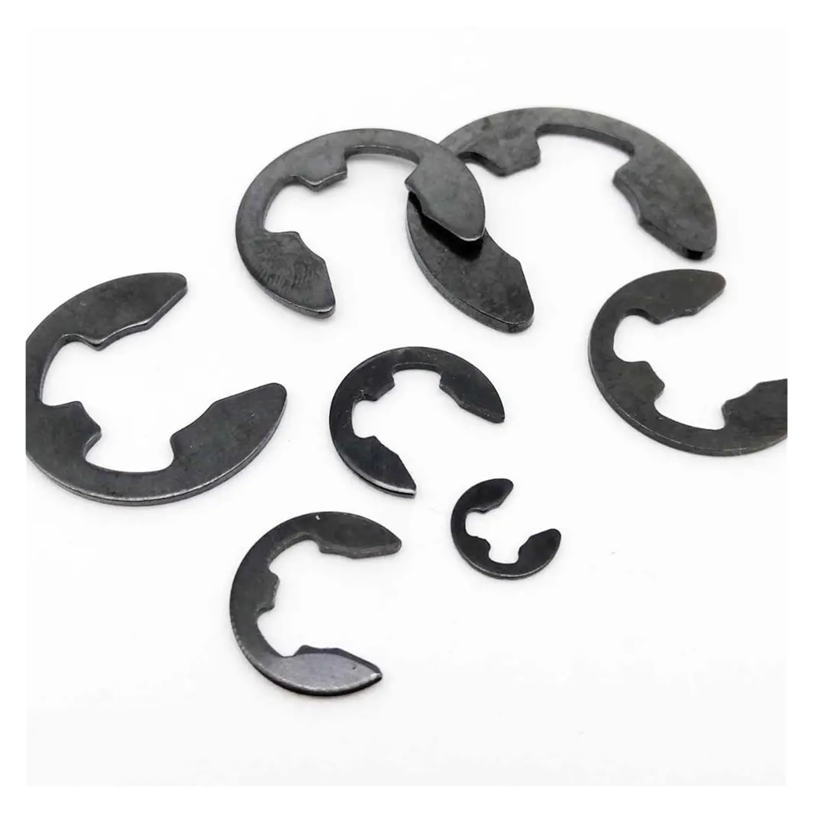Lksgjsnb One Color 10/50/100 M1.2-M24 Din6799 Black Manganese Steel Shaft Bearing Retaining Ring Split Washer E Type Clip Circlip(100Pcs M1.5)