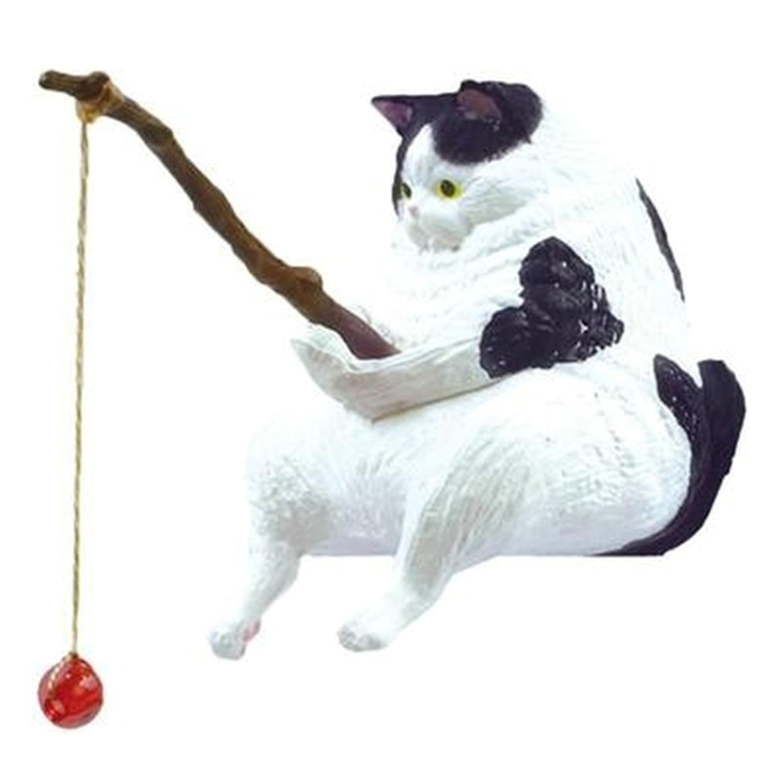 hogtnd Fishing Cats Ornaments Aquarium Decoration Fish Tanks Landscaping Cartoon Cats Statue Miniature Resin Figure Home Decorations Aquarium Decoration