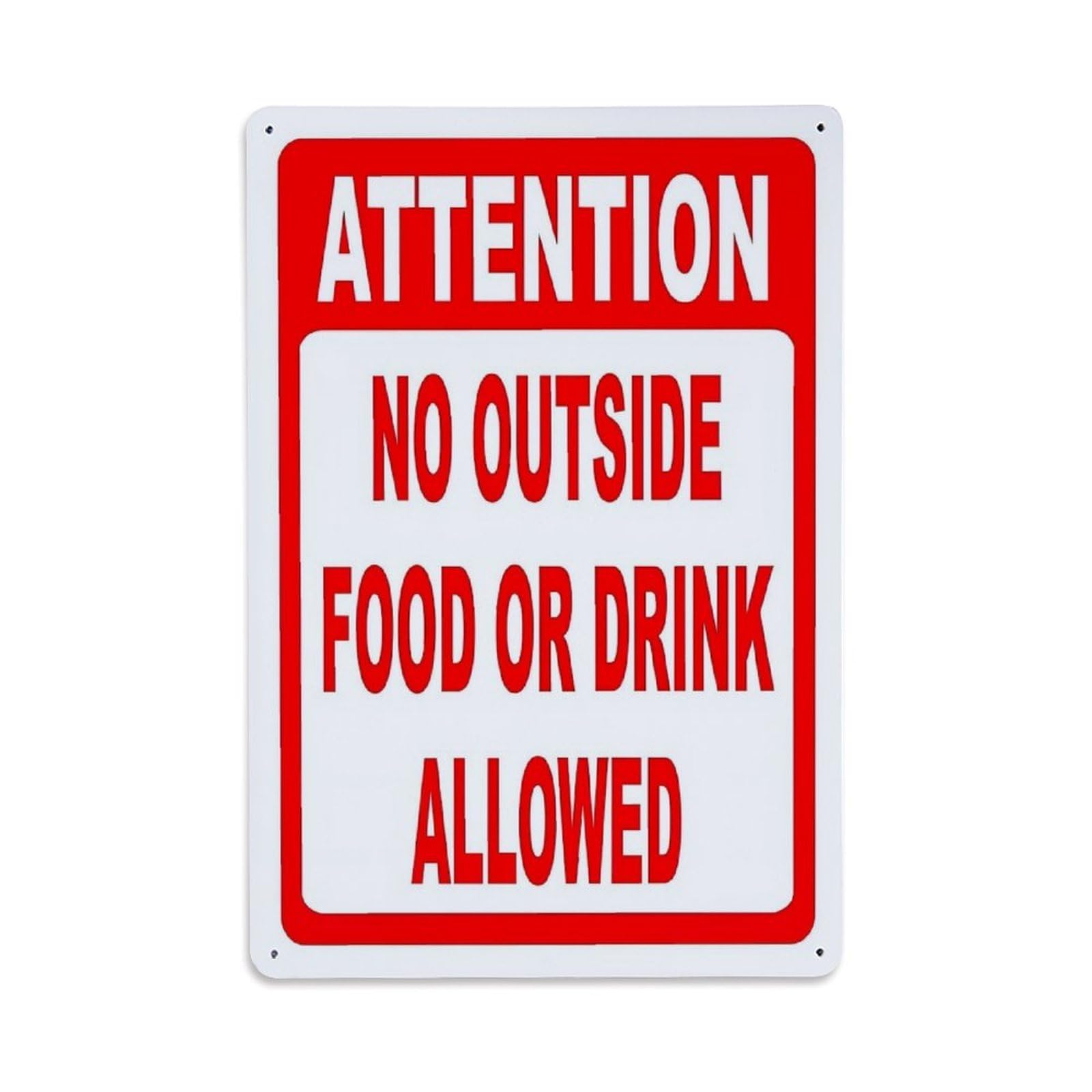 Attention No Outside Food Or Drink Allowed Tin Sign Metal Poster Vintage Metal Signs for Home Man Cave Bar Cafe Kitchen laundry room Wall Decorations Gift 8x12Inch
